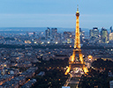 Evening lights of Paris and Eiffel Tower