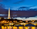 Paris evening light and Eiffel Tower viewed from Pon Alexandre III bridge